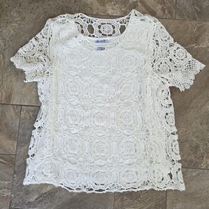 Blair Women's White Lace Top XL Eyelet Boho Hippee‎ Chic Youthful